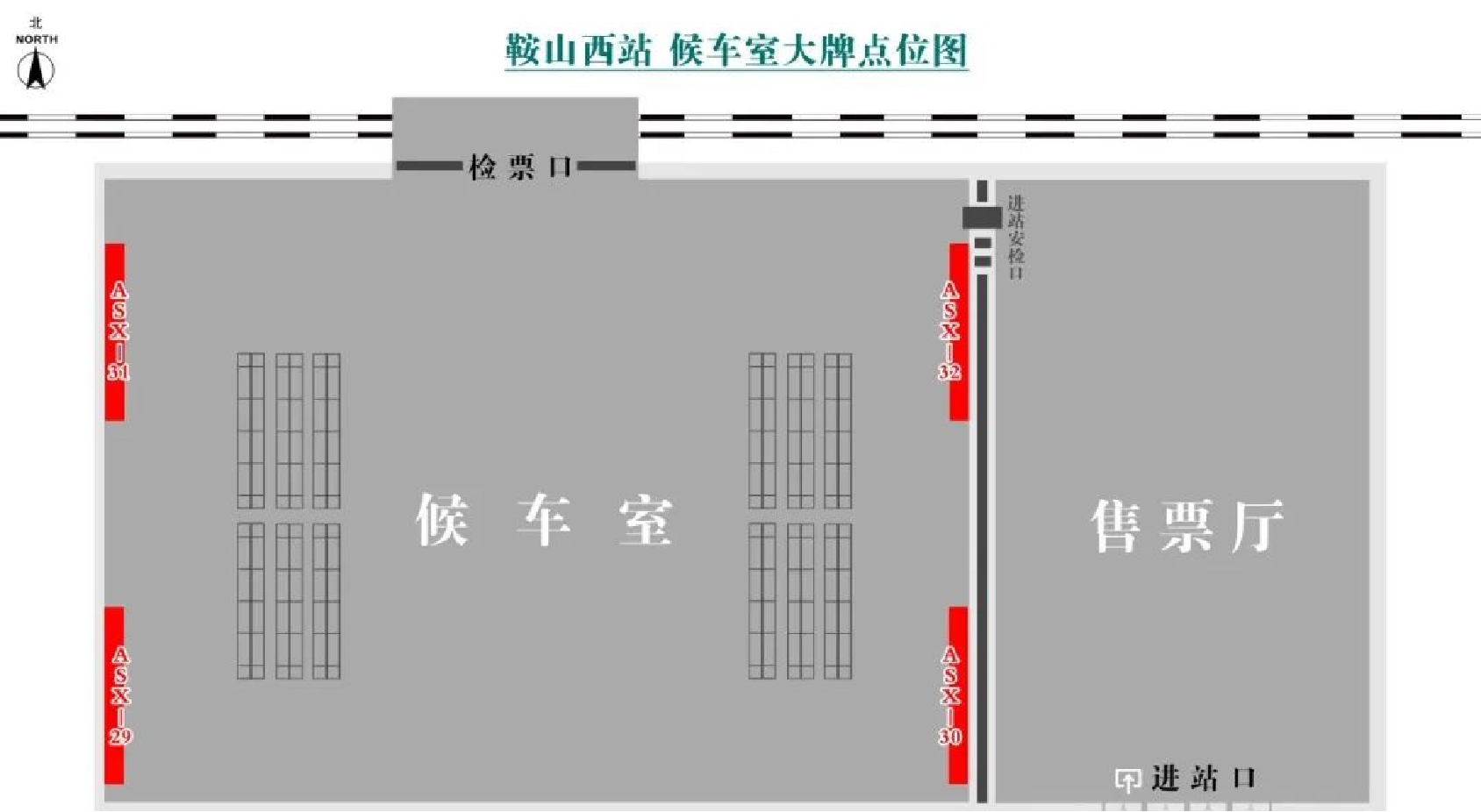 鞍山西站广告-候车室看板点位图