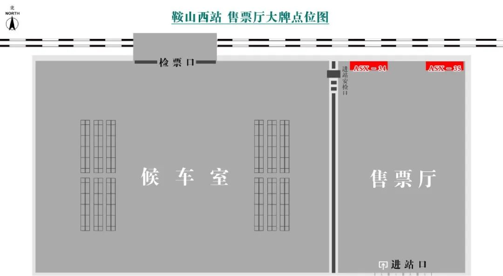 鞍山西站广告-售票厅列车时刻表两侧看板点位图