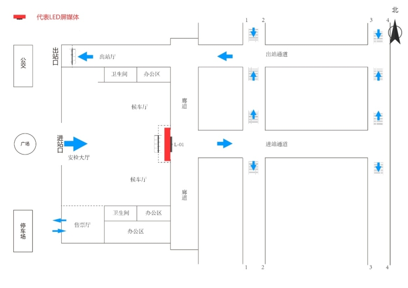 保定东站-进站候车大厅中央LED屏点位图
