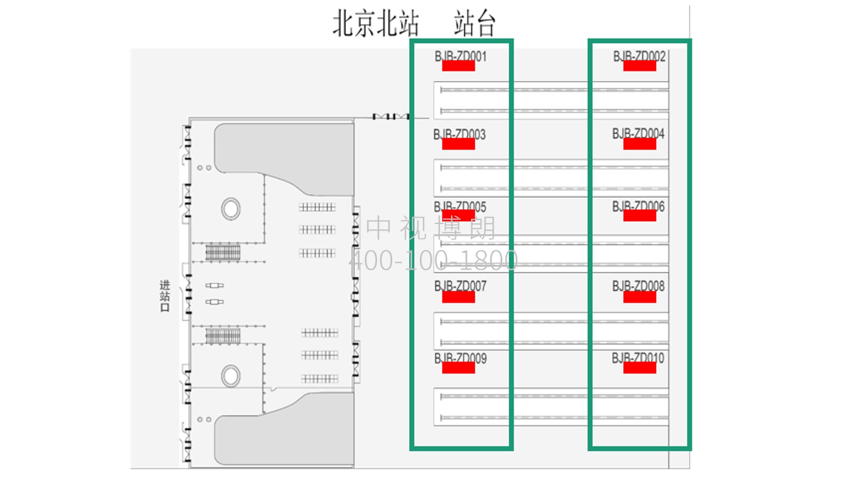 北京北站广告-站台引导灯箱点位图