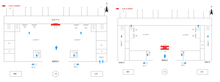 北京北站广告-进站候车厅LED屏套装点位图