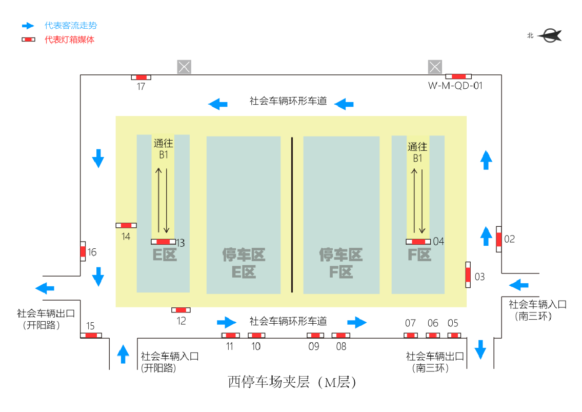 北京南站广告-西停车场M层灯箱位置图