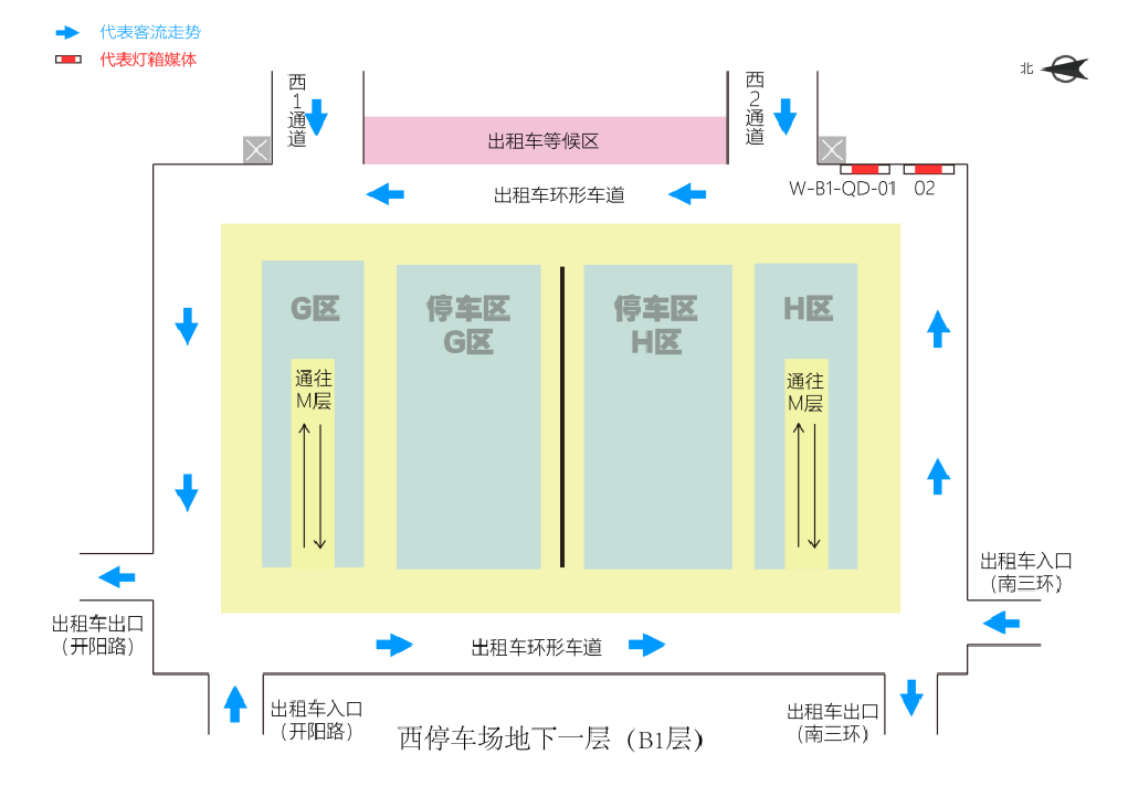 北京南站广告-西停车场B1层灯箱位置图
