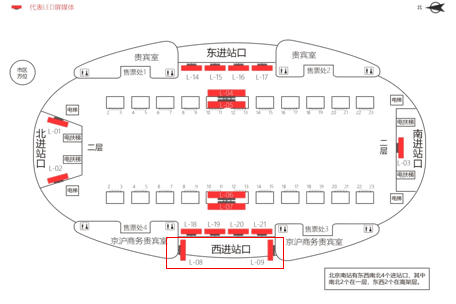 北京南站广告-西进站口LED大屏套装点位图