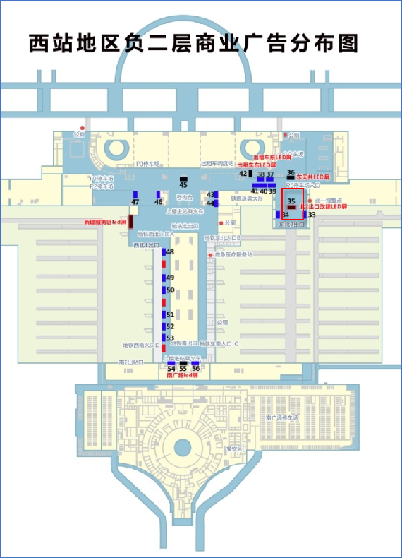 北京西站广告-北二出站口LED大屏点位图