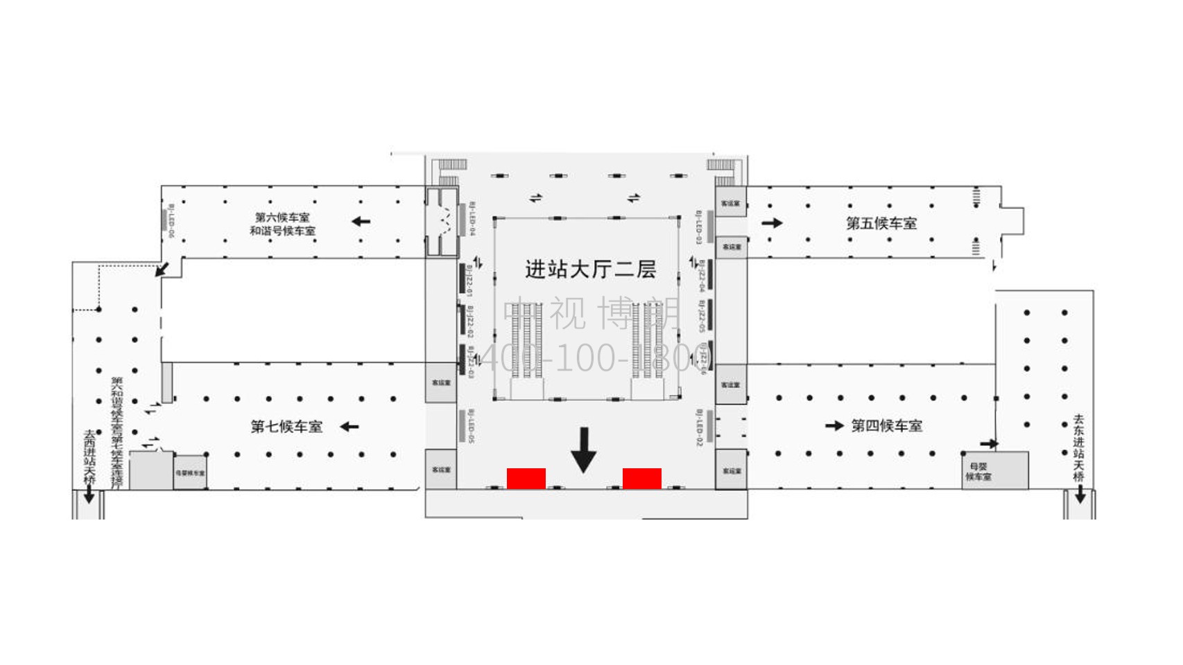 北京站广告-进站大厅环廊灯箱点位图