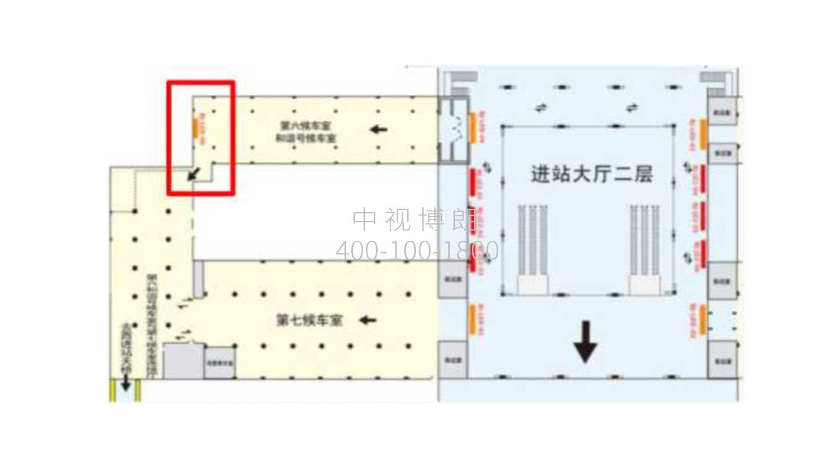 北京站广告-进站厅第六候车室LED大屏点位图