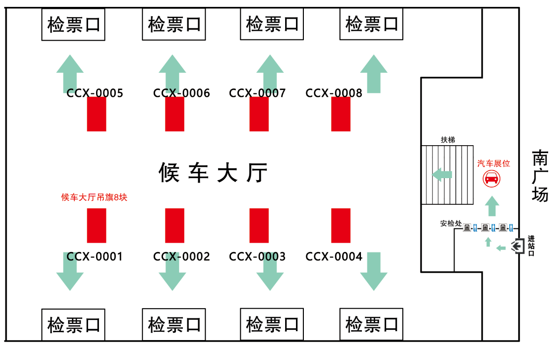 长春西站广告-进站候车厅吊旗点位图