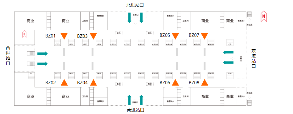 成都东站广告-进站候车厅三面柱灯箱点位图