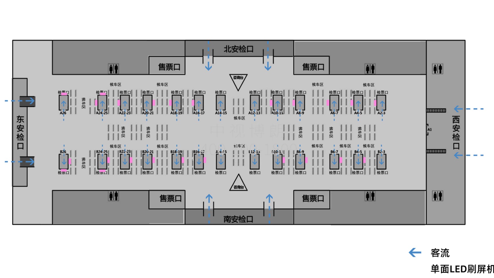 成都东站广告-进站候车厅落地式刷屏套装点位图