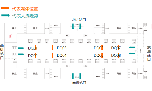 成都东站广告-进站候车厅双面吊杆灯箱点位图