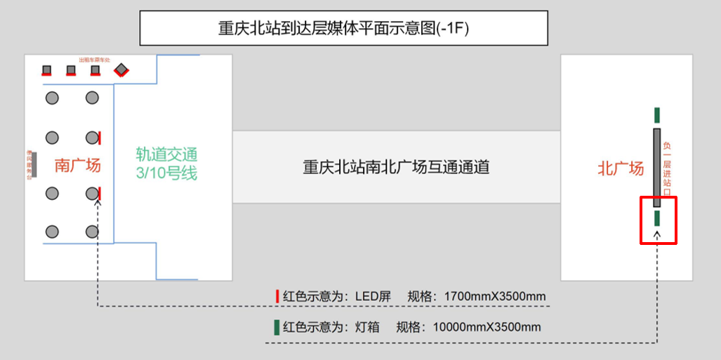 重庆北站广告-负一层北进站口灯箱点位图