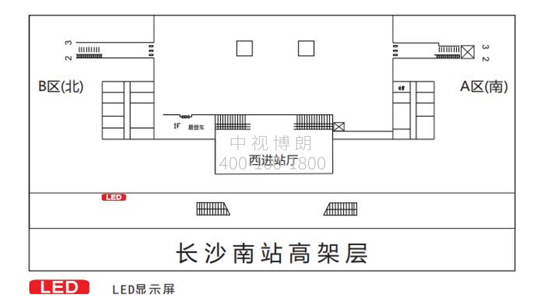 长沙南站广告-西落客平台北侧位置点位图