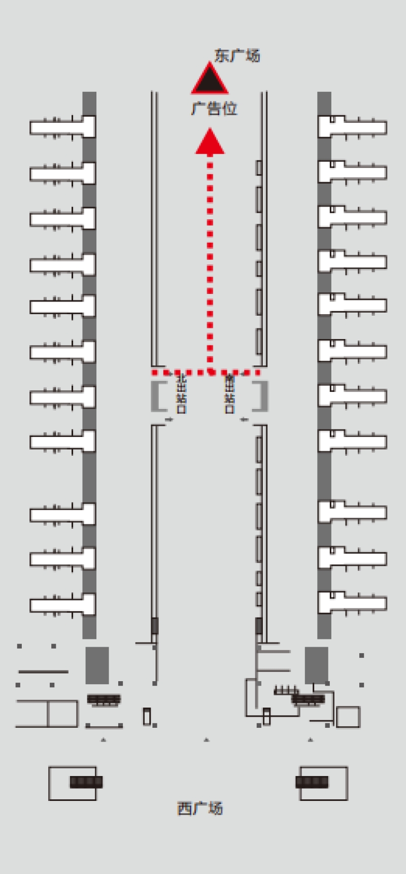长沙南站广告-到达中央通道东出口三角LED屏位置图
