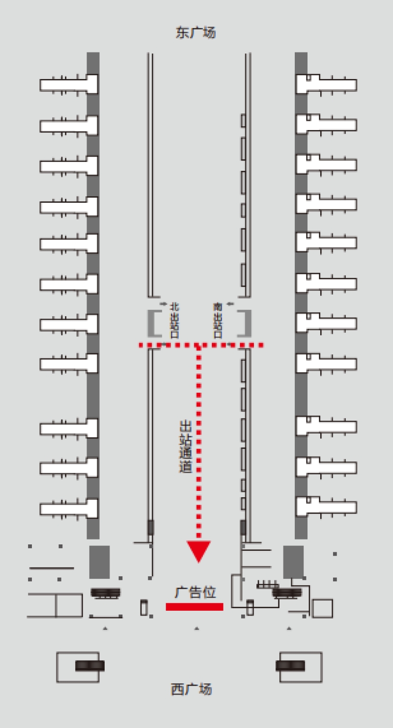 长沙南站广告-到达中央通道出口双面LED屏位置图