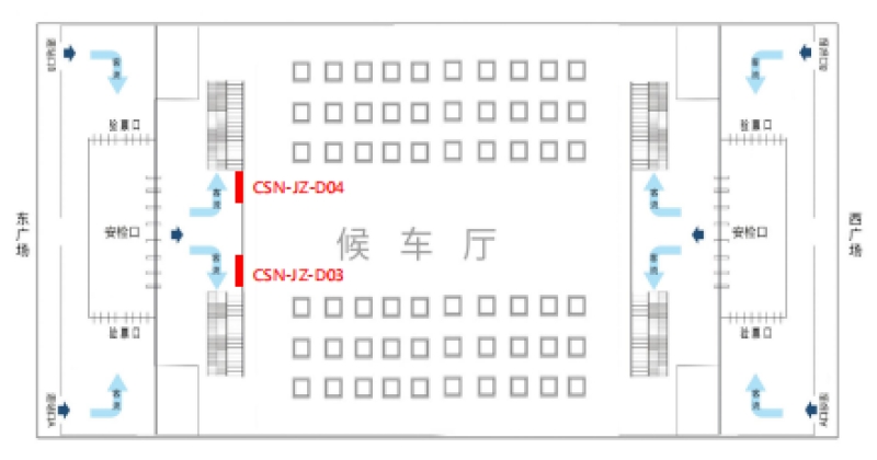 长沙南站广告-东进站大厅墙面灯箱点位图