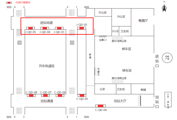 沧州西站广告-进站通道墙面灯箱点位图