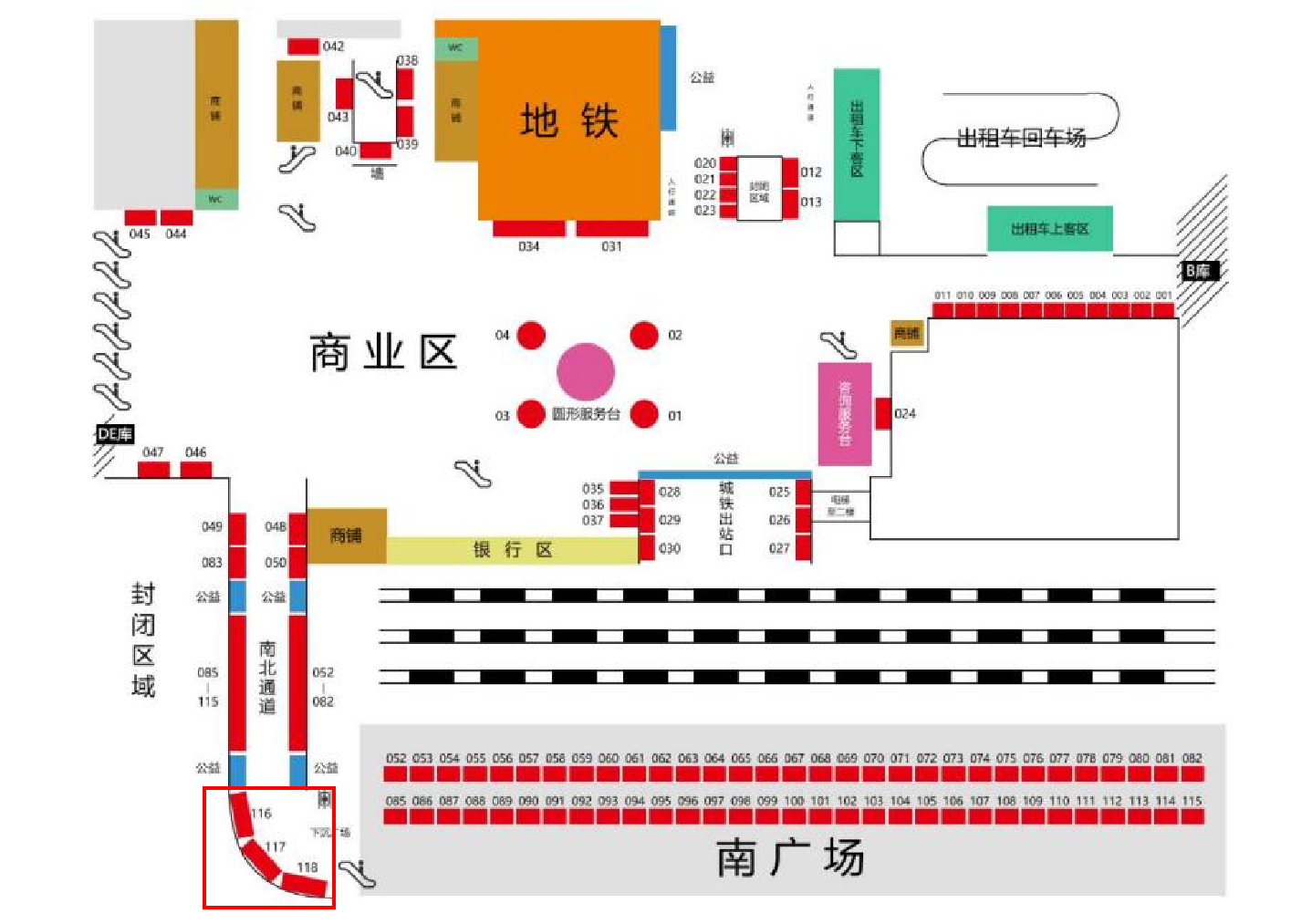 常州站广告-下沉广场墙体灯箱位置图