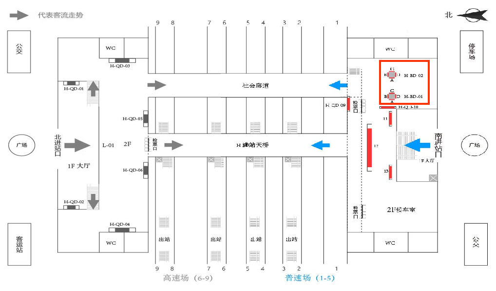 常州站广告-南站房二层候车厅包柱灯箱点位图