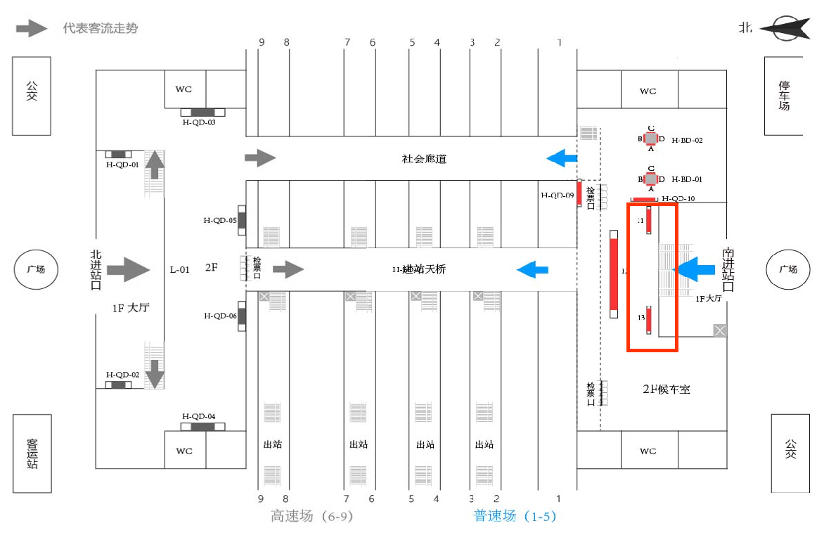 常州站广告-南站房进站扶梯两侧灯箱点位图
