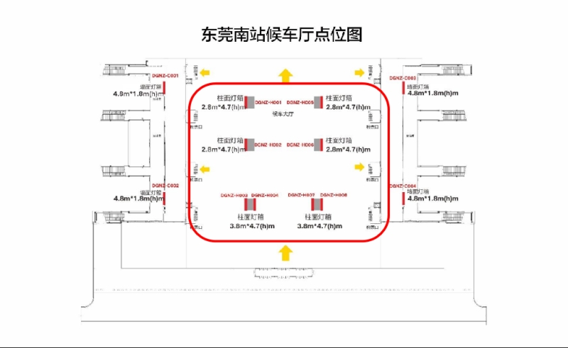 东莞南站-进站候车厅柱面灯箱点位图
