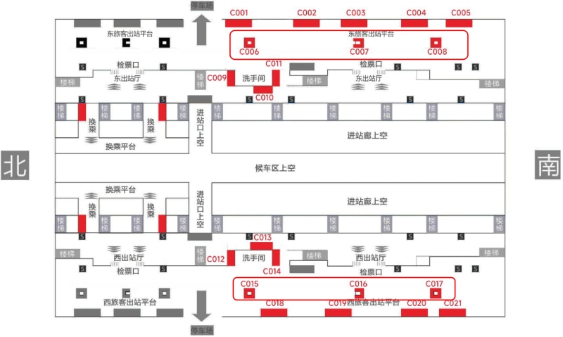 佛山西站广告-出站通道包柱灯箱点位图