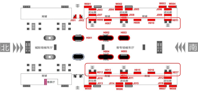 佛山西站广告-候车大厅墙面灯箱点位图