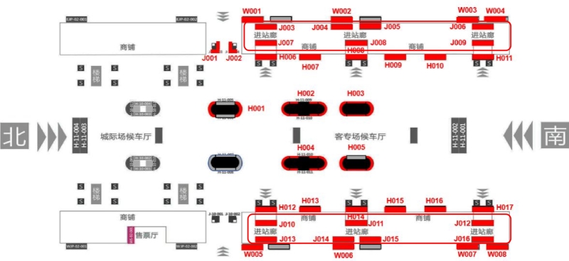 佛山西站广告-进站通道墙面灯箱点位图