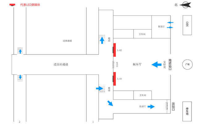 抚州东站-进站一层大厅中央LED屏套装点位图