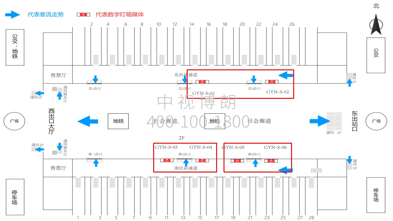 贵阳北站广告-出站检票口LED屏套装位置图