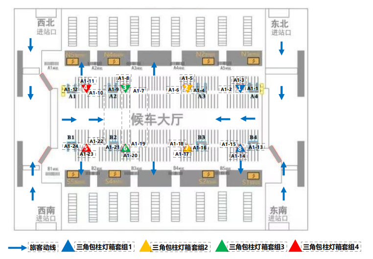 Реклама на станции Байюнь в Гуанчжоу-Набор световых ящиков с треугольной оболочкой зала ожиданияТочечная диаграмма