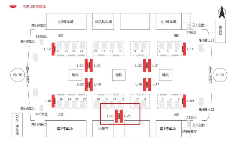 广州南站广告-候车厅LED大屏套装点位图