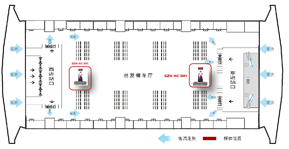 广州南站广告-候车厅服务中心魔方柱套装点位图