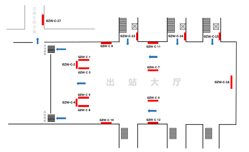 赣州西站广告-出租车中转通道灯箱点位图