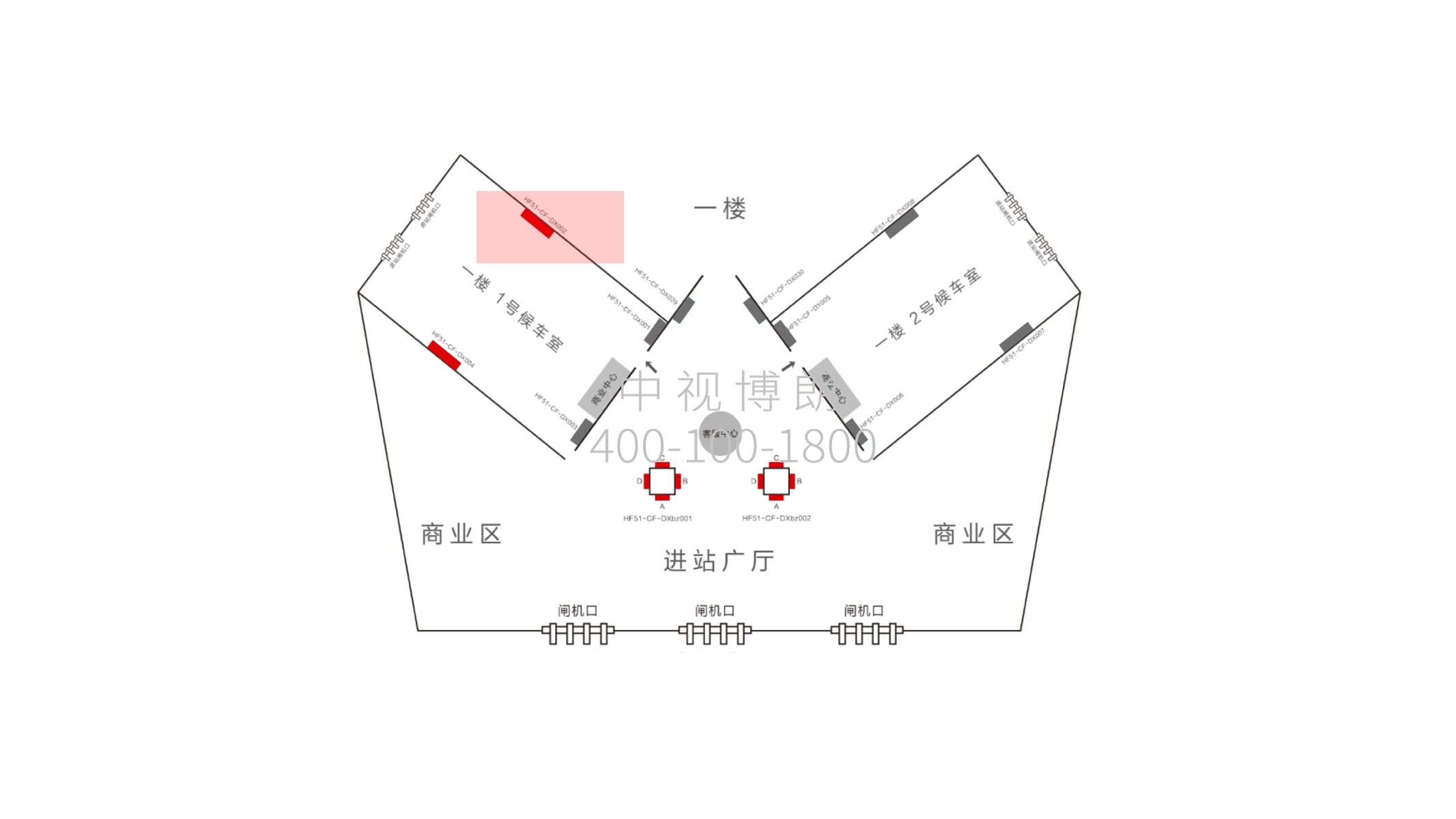 合肥站广告-一楼1号候车大厅灯箱点位图