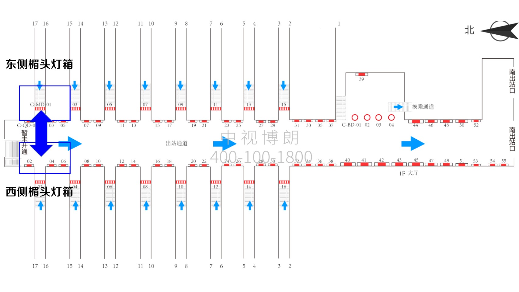 汉口站广告-出站楣头灯箱1位置图