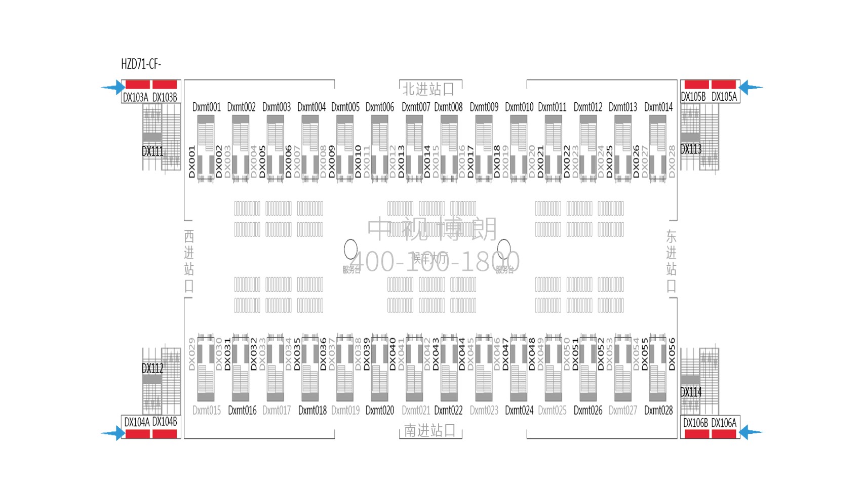 杭州东站广告-进出站交汇层墙面灯箱位置图