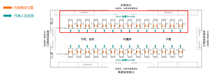 杭州东站广告-检票口墙贴+灯箱套装点位图