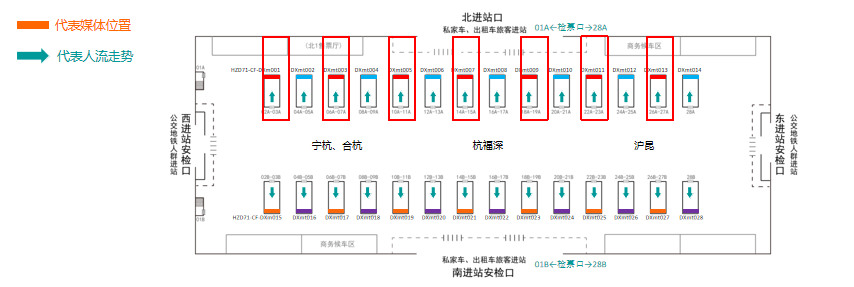 杭州东站广告-进站口门楣灯箱套装点位图