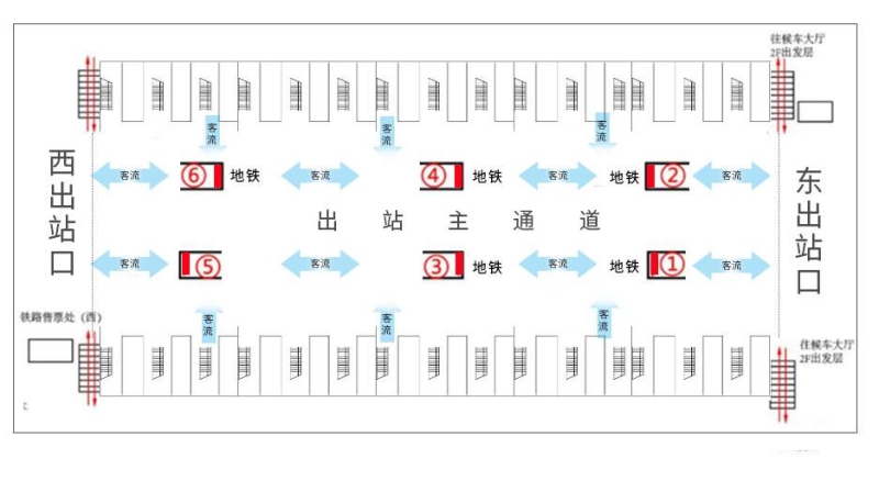 杭州东站广告-出站通道落地灯箱位置图