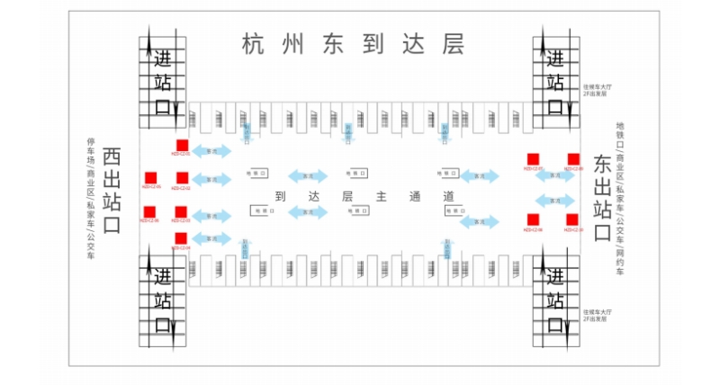 杭州东站广告-出站通道包柱灯箱位置图