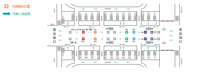 杭州东站广告-出站通道包柱灯箱套装位置图