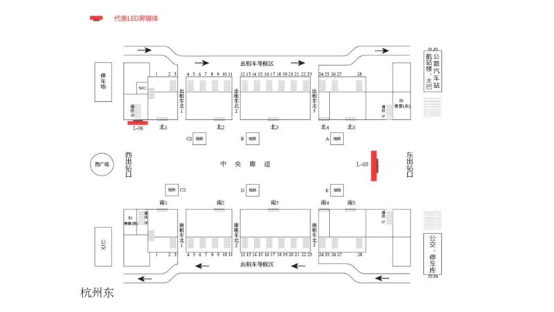 杭州东站广告-出站通道LED屏套装位置图