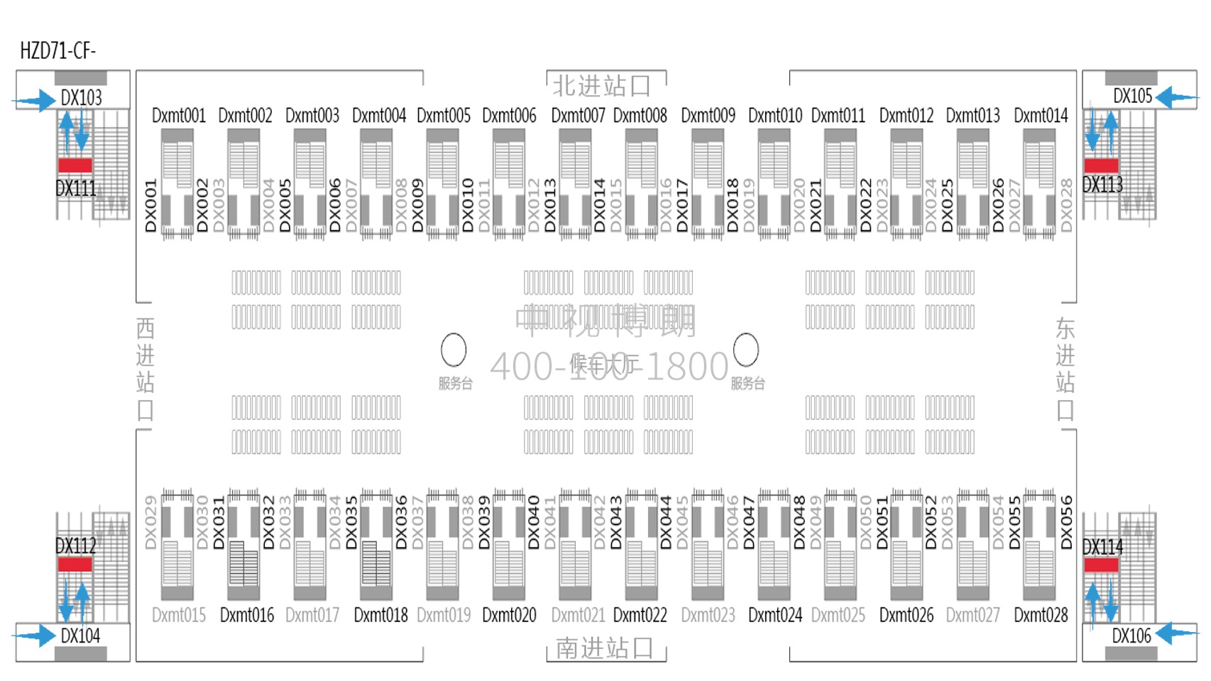 杭州东站广告-进出站交汇层扶梯灯箱位置图
