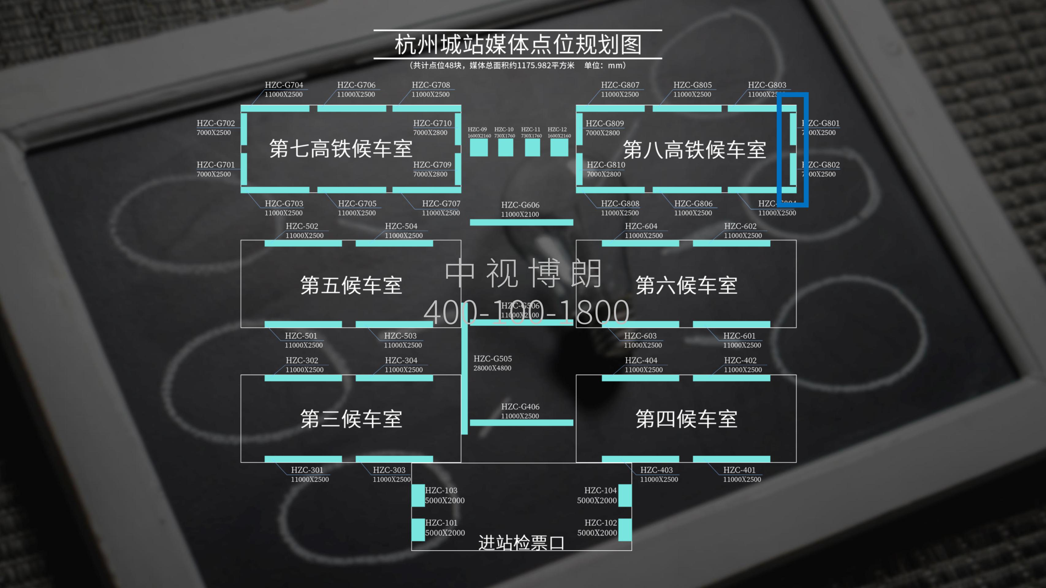 杭州站-第八候车室检票口上方灯箱点位图