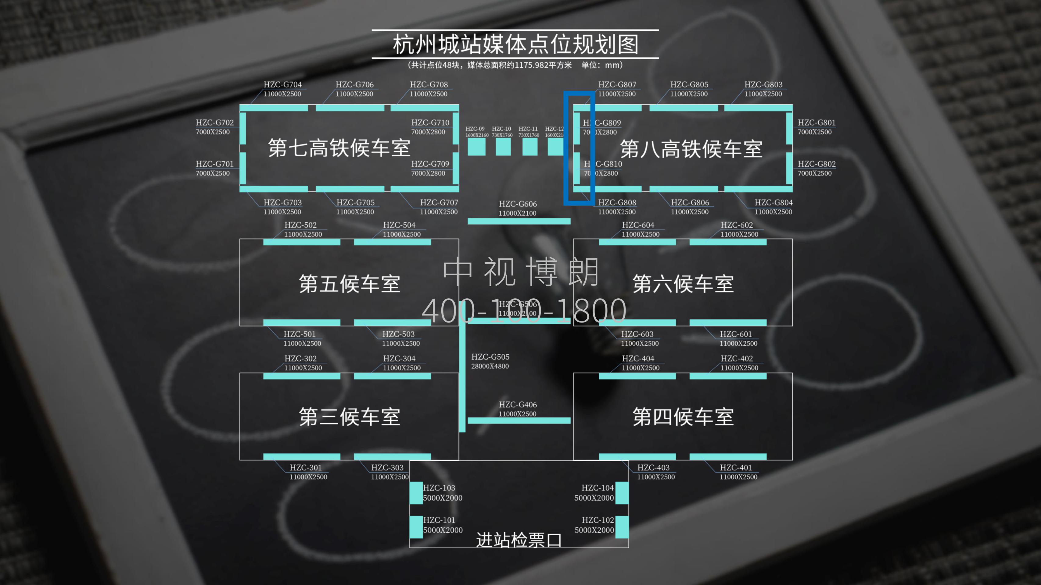 杭州站广告-第八候车室入口楣头灯箱点位图