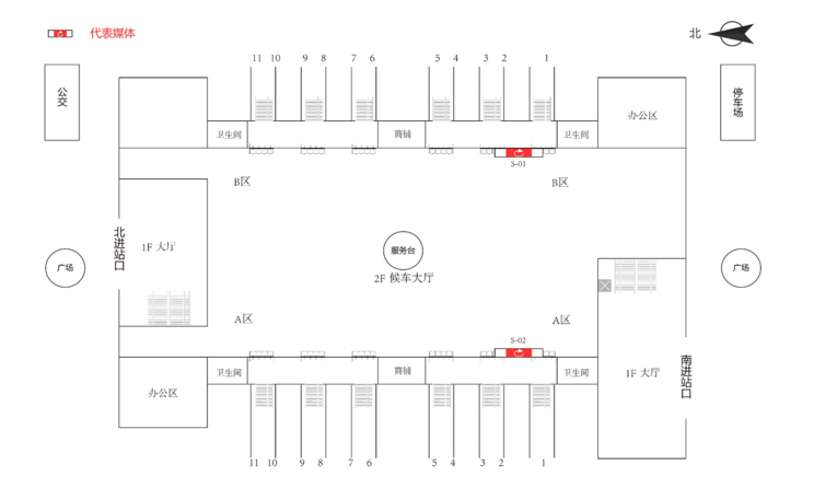 金华站广告-进站候车大厅南侧LED屏套装点位图