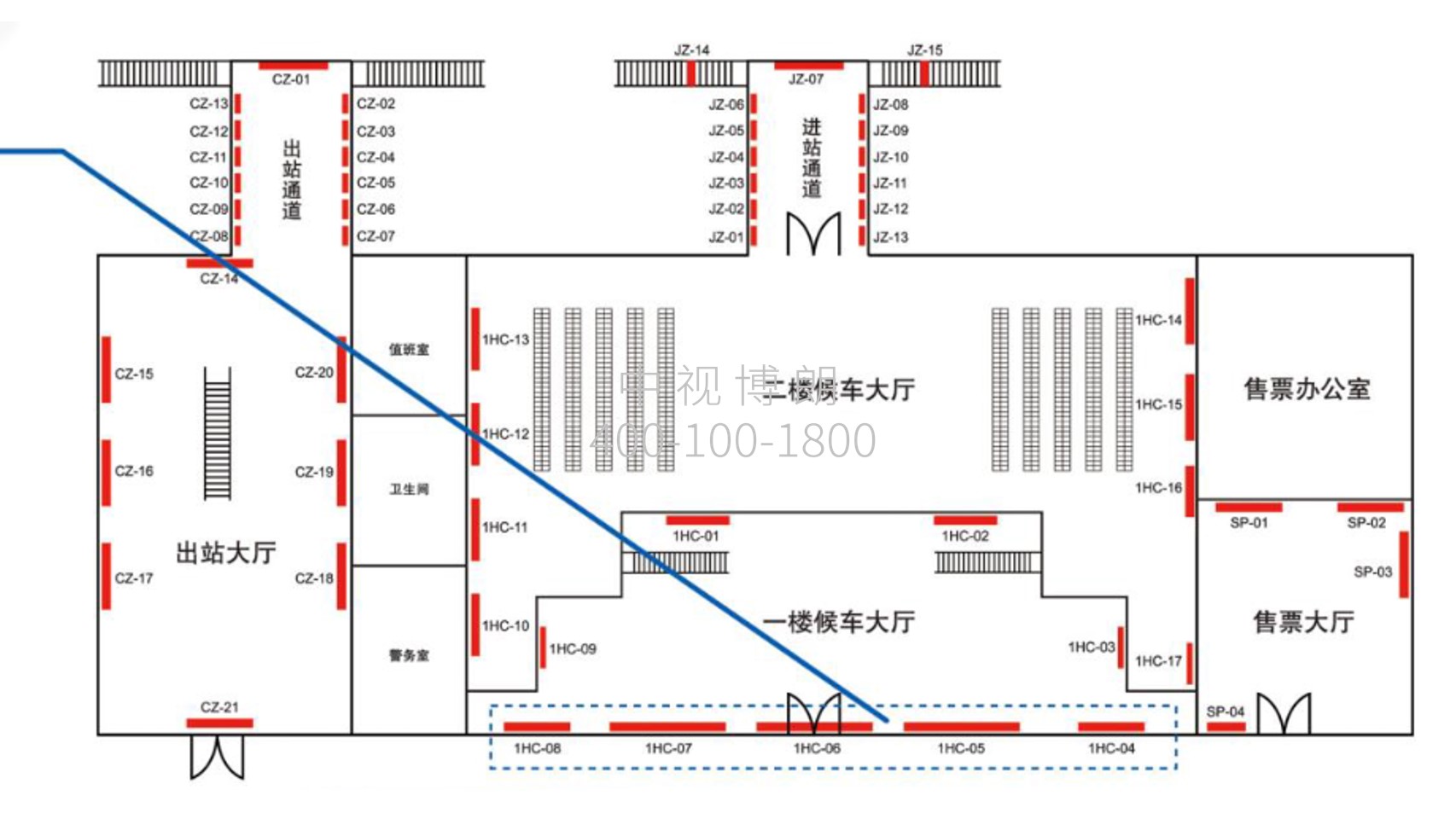 晋江站-候车大厅安检上方灯箱点位图