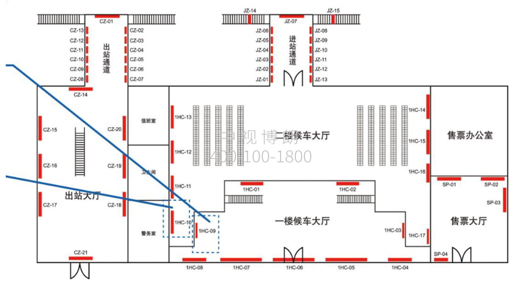 晋江站-候车大厅楼梯左侧灯箱点位图