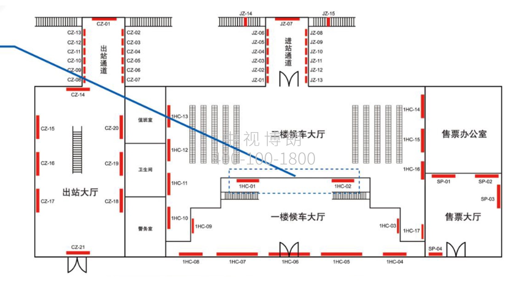 晋江站-候车大厅楼梯左右侧上方灯箱点位图